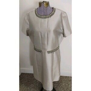 Vtg 1950's Beaded Cocktail Dress Madmen MOD Silver Raw Silk Stunning!  12/14